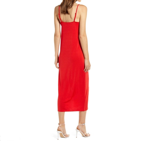 NEW SOMETHING NAVY RED SLIP MIDI DRESS - Picture 6 of 9